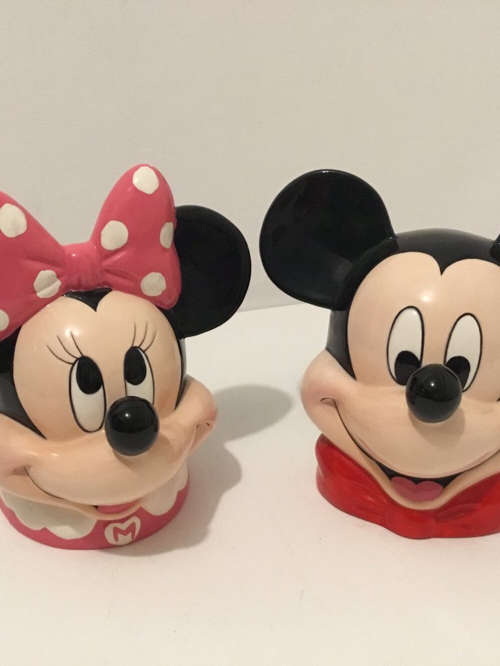 Mickey & Minnie Mouse Musical Figurine Heads by Enesco, vintage